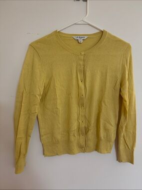 LK Bennett Pale Yellow Crewneck Button-Front Cardigan
